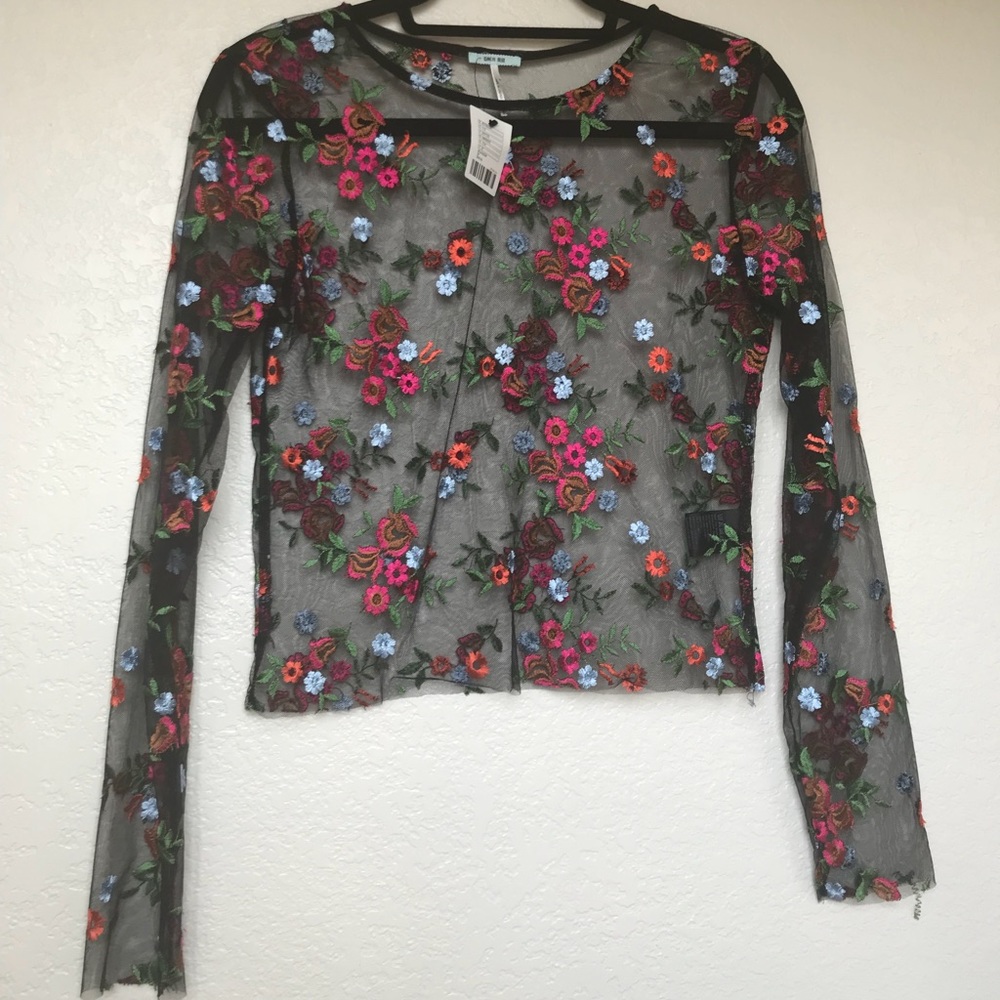 NWT Kimchi Blue Sheer Embroidered Long Sleeve Top